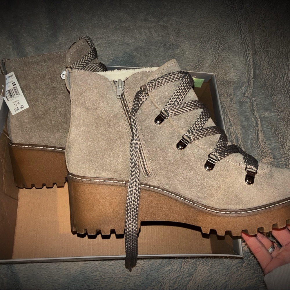 Falls Creek Taupe Suede Lace-Up Platform Ankle Boots
